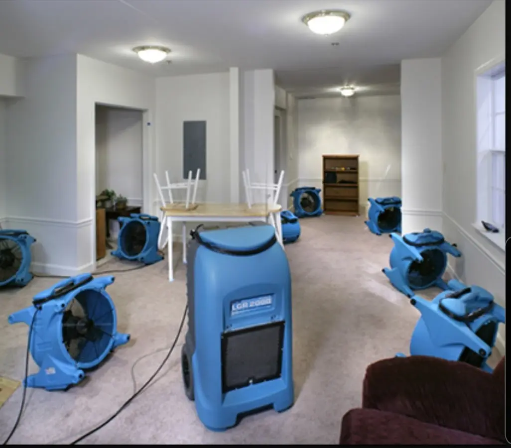 Air movers and dehumidifier setup for Water Extraction & Removal in Laurel